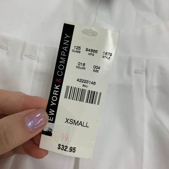 New York & Company Shirt Womens XS Extra Small White Pleated Short Sleeve Scoop - Picture 10 of 13